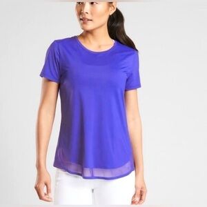 NWOT Athleta CADENCE TEE Paradise Blue workout shirt size XXS RATED UPF 50+